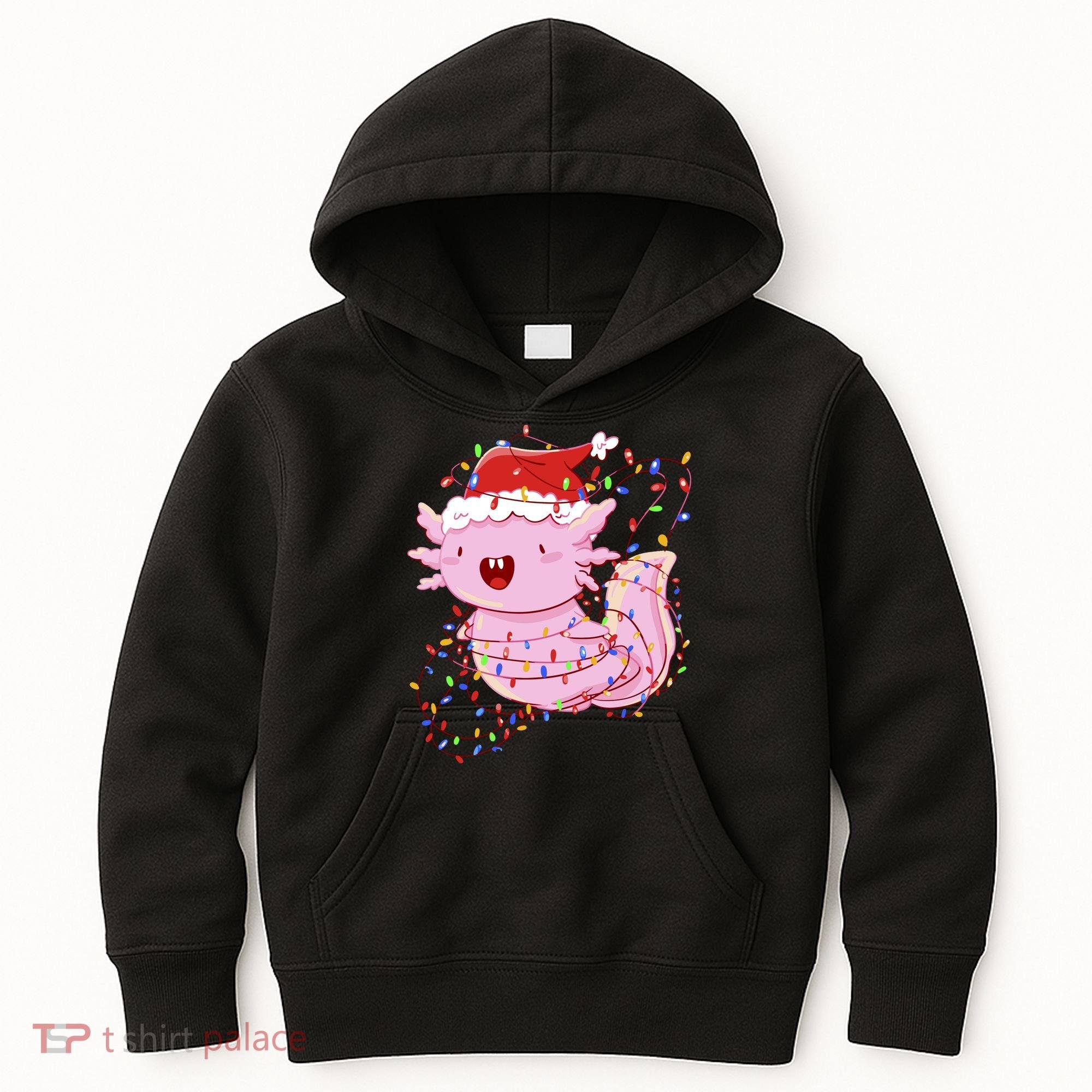 Cute Axolotl Tangled In Christmas Lights Santa Hat Kids Hoodie