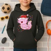 Cute Axolotl Tangled In Christmas Lights Santa Hat Kids Hoodie thumb 2