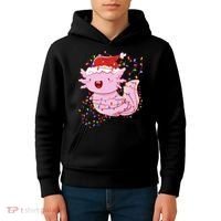 Cute Axolotl Tangled In Christmas Lights Santa Hat Kids Hoodie thumb 4