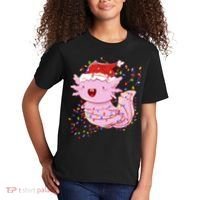 Cute Axolotl Tangled In Christmas Lights Santa Hat Kids T-Shirt thumb 2