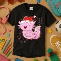Cute Axolotl Tangled In Christmas Lights Santa Hat Kids T-Shirt thumb 3