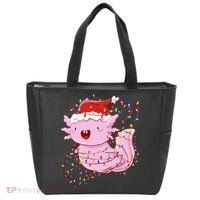 Cute Axolotl Tangled In Christmas Lights Santa Hat Tote Bag thumb 0