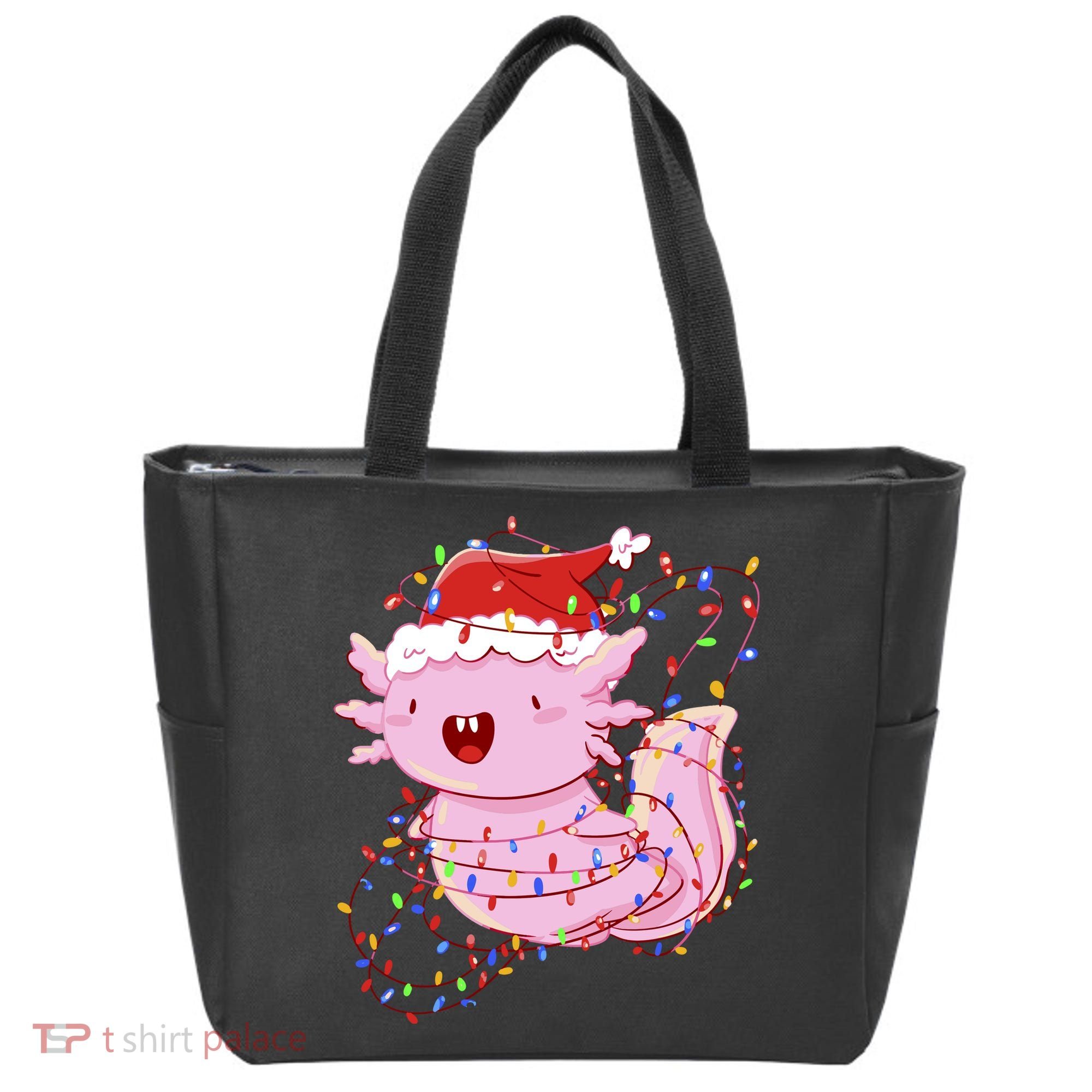 Cute Axolotl Tangled In Christmas Lights Santa Hat Tote Bag
