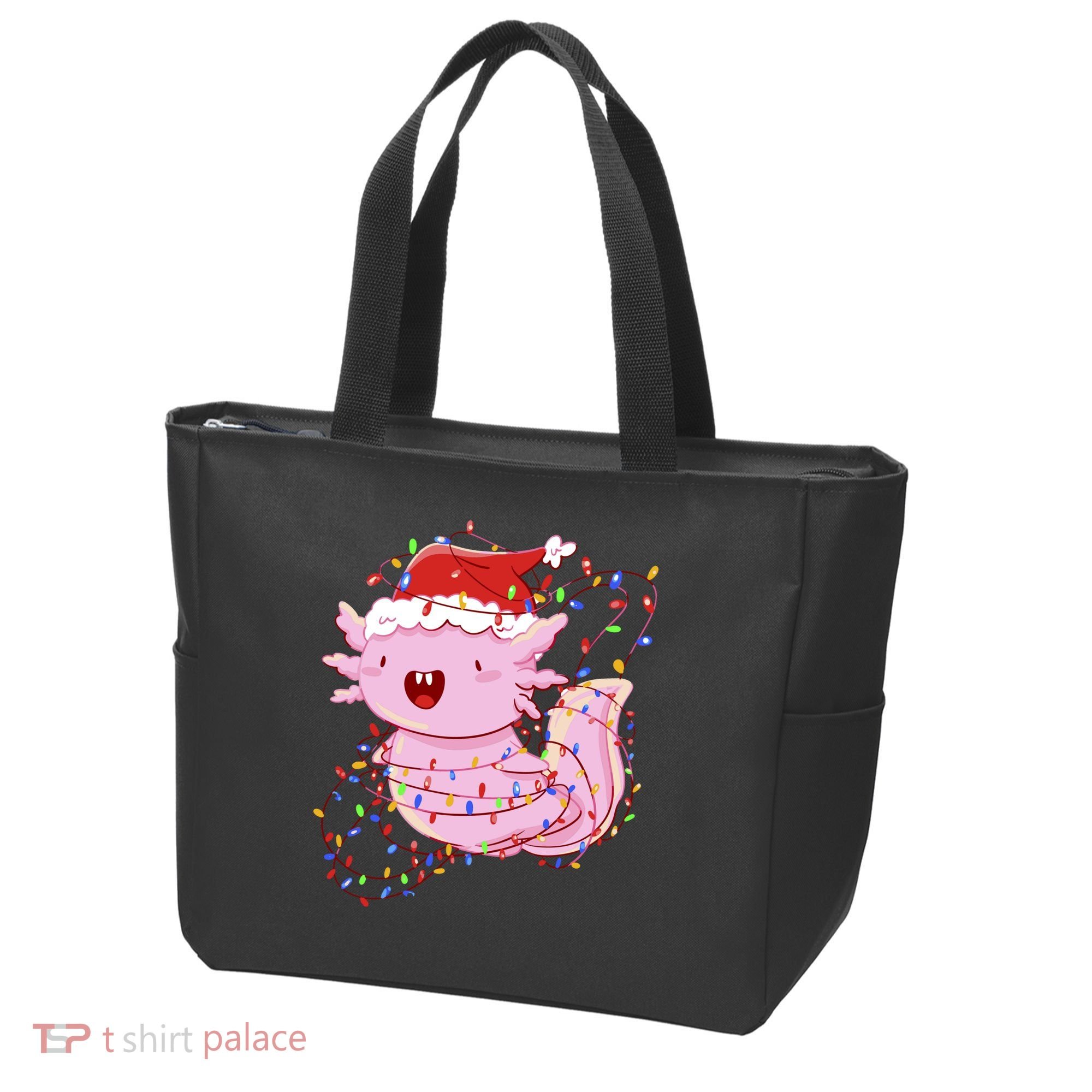 Cute Axolotl Tangled In Christmas Lights Santa Hat Tote Bag