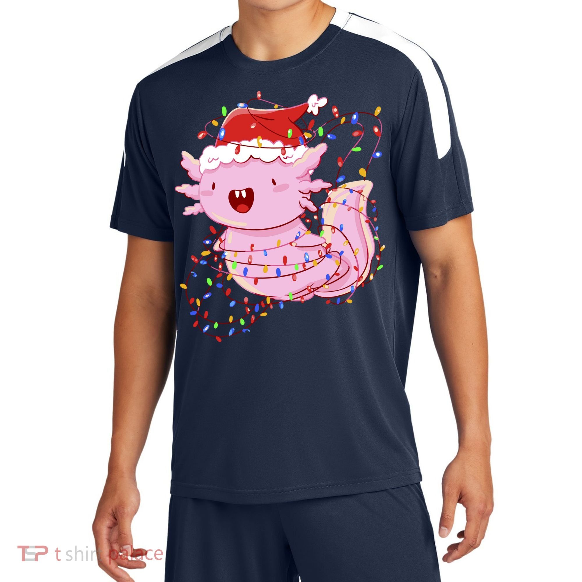 Cute Axolotl Tangled In Christmas Lights Santa Hat Sport-Tek Competitor United Soccer Jersey
