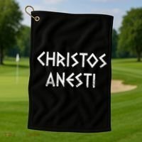 Christos Anesti Tsougrisma Red Egg Funny Greek Easter Golf Towel thumb 1