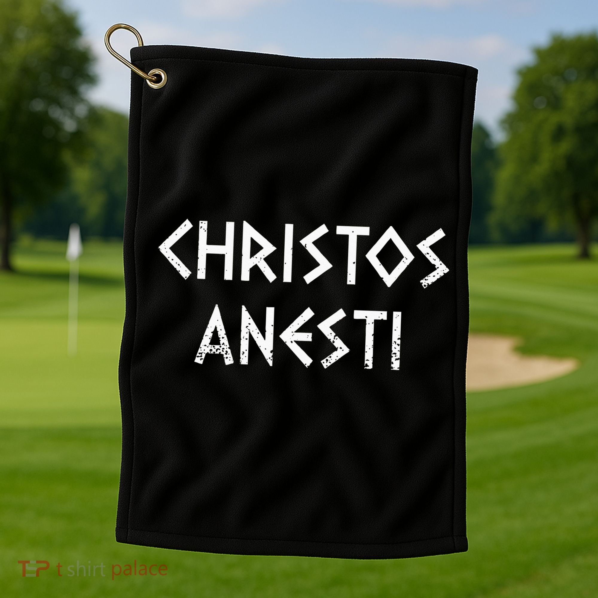 Christos Anesti Tsougrisma Red Egg Funny Greek Easter Golf Towel
