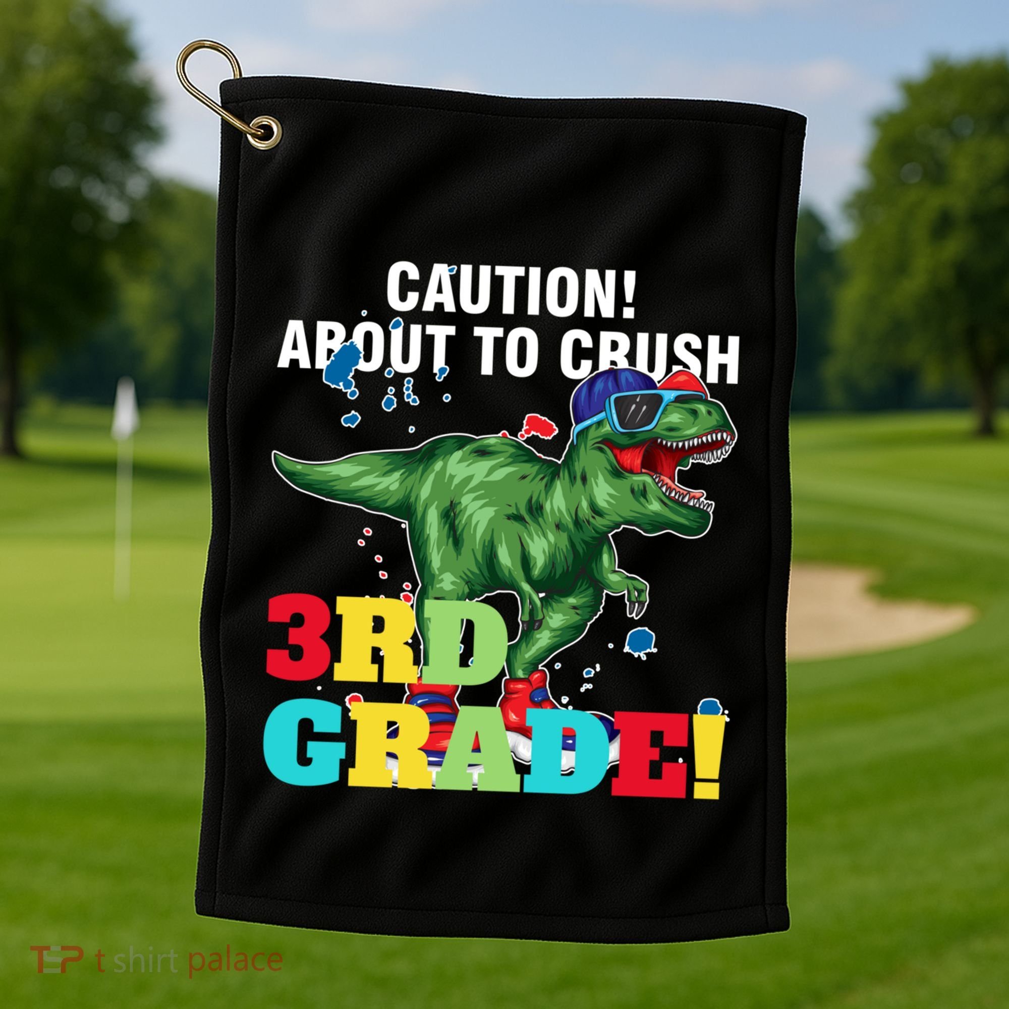 Caution! About To Crush 3Rd Grade! Graduate Funny Gift Golf Towel
