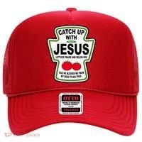 Catch Up With Jesus Funny Ketchup Faith Hat thumb 0