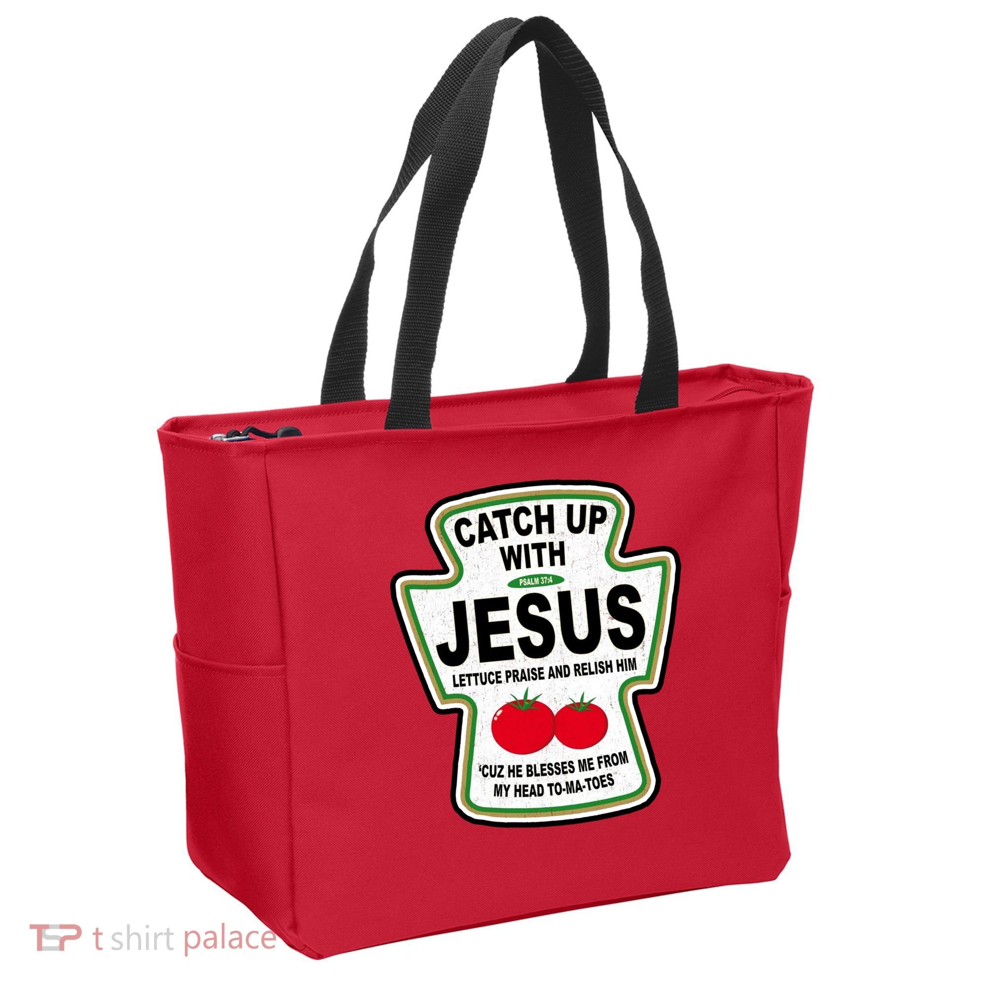 Catch Up With Jesus Funny Ketchup Faith Tote Bag