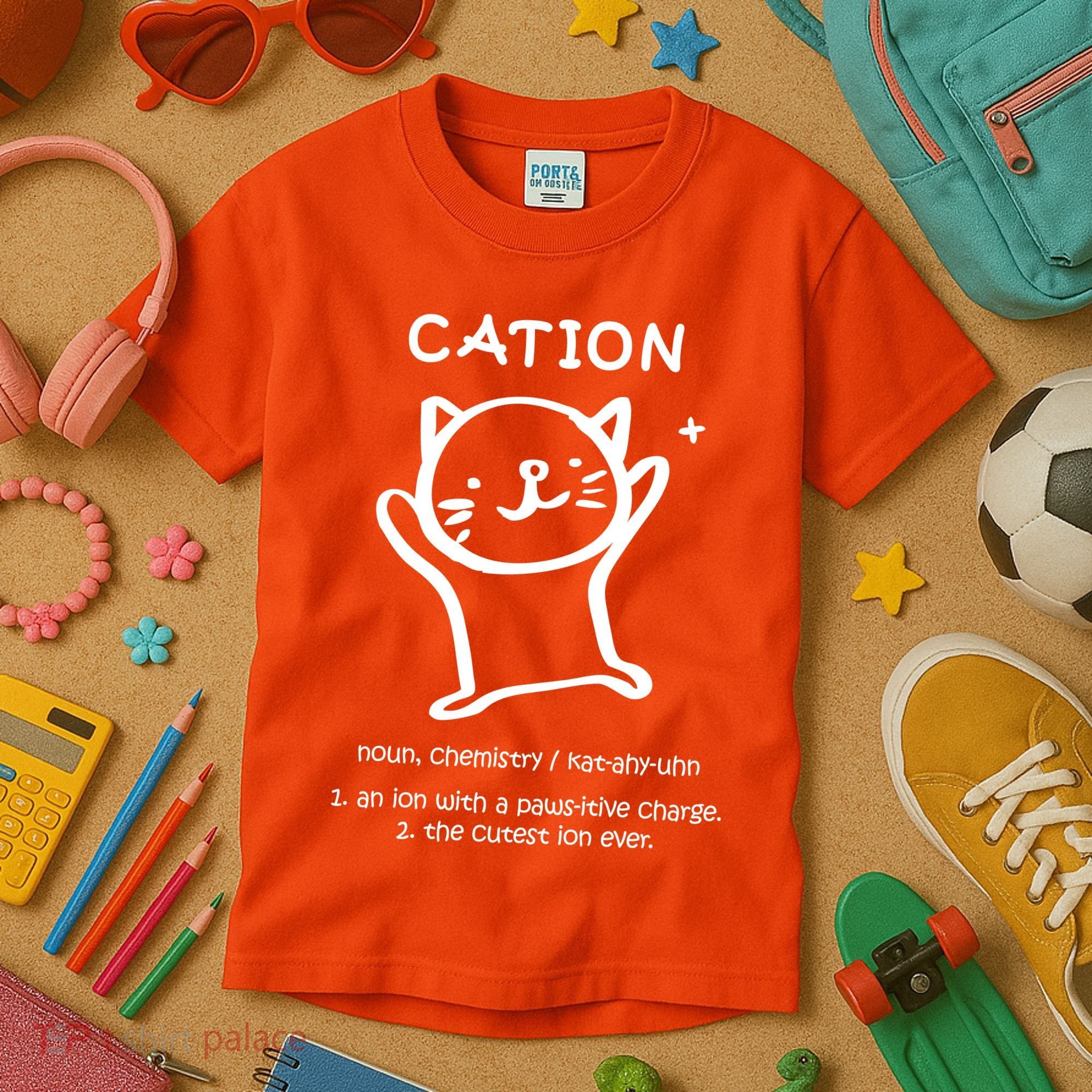 Cation Definition Ion Paws-itive Charge Kids T-Shirt