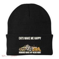 Cats Make Me Happy Humans Hurt My Head Beanie thumb 0