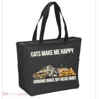 Cats Make Me Happy Humans Hurt My Head Tote Bag thumb 2
