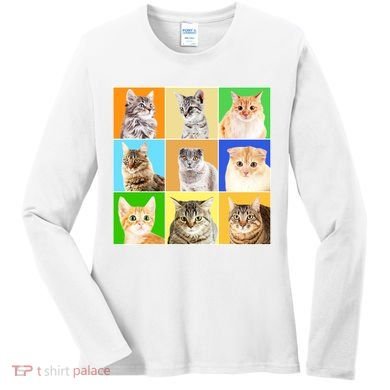 Cats Photo Portraits Collage Women's Long Sleeve Shirt