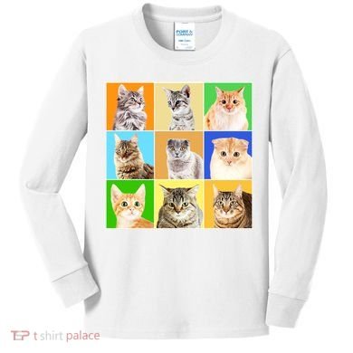 Cats Photo Portraits Collage Kids Long Sleeve Shirt