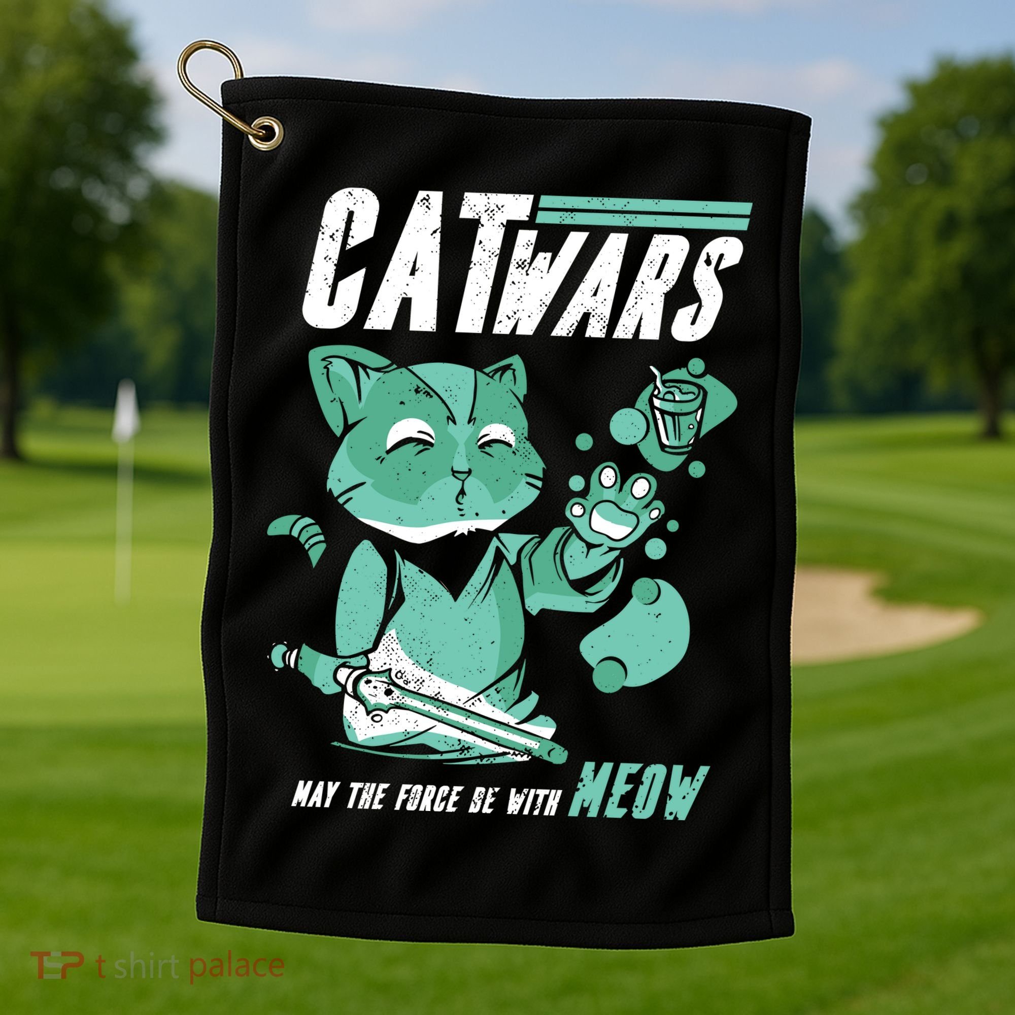 CatWars Funny Cat War Spoof Golf Towel