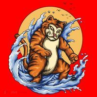 Catzilla Great Wave Santa Hat thumb 1