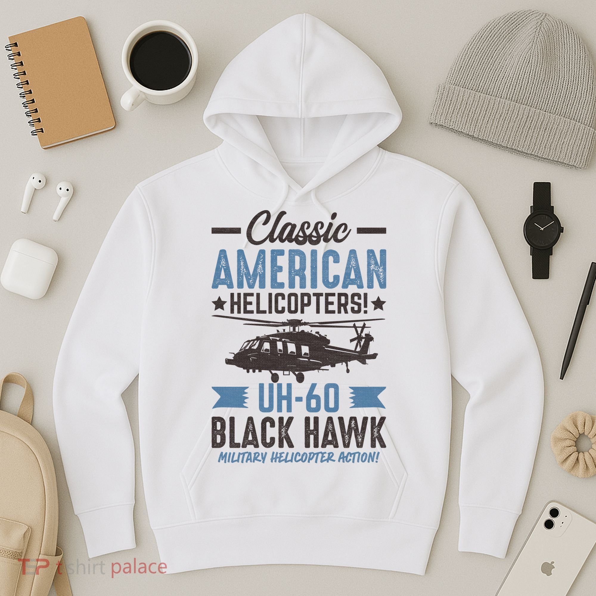Classic American UH-60 Black Hawk Helicopter Hoodie