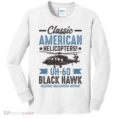 Classic American UH-60 Black Hawk Helicopter Kids Long Sleeve Shirt