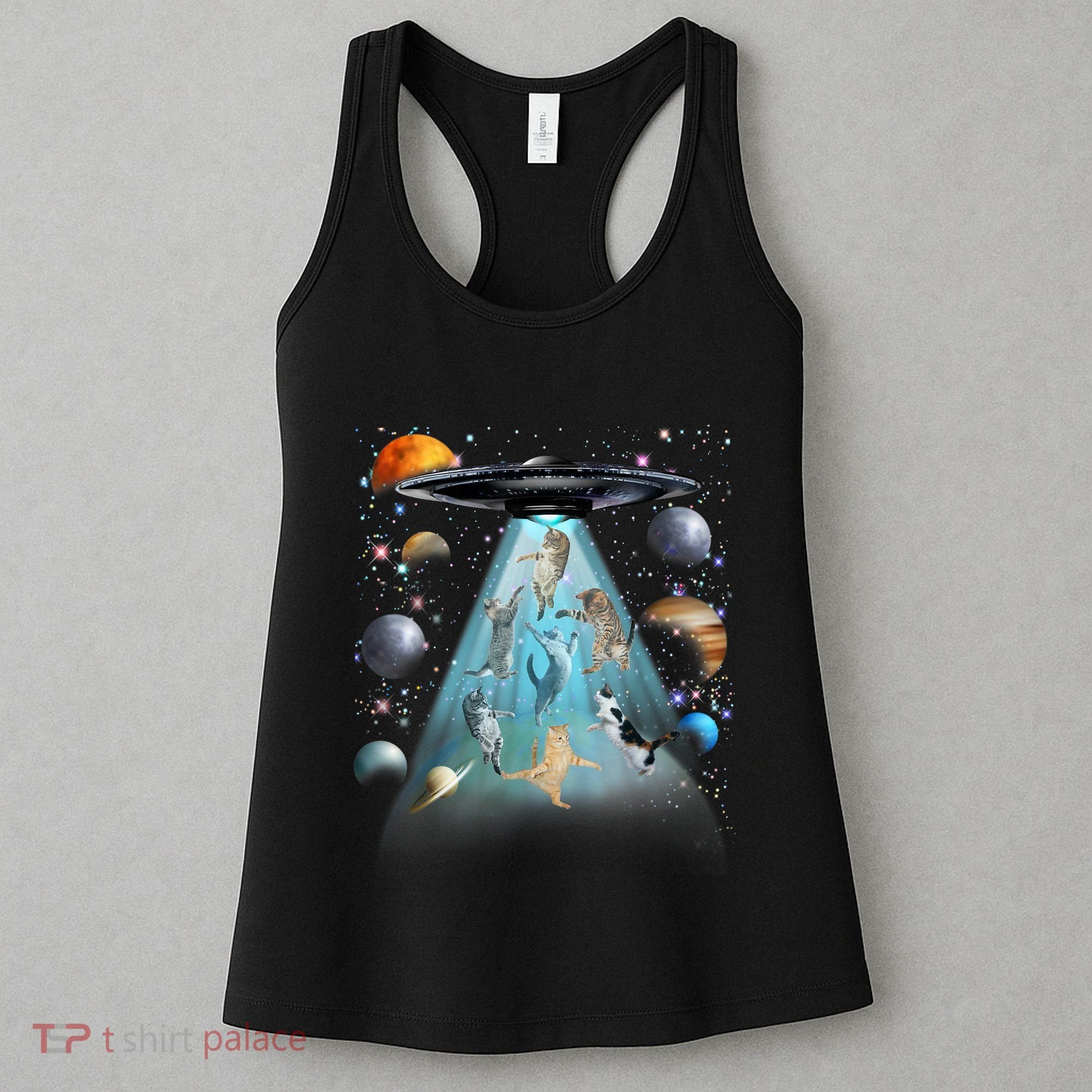 Cat Alien Ufo Gifts Space Cat Galaxy Cat Funny For Cat Dad Cat Mom Cat Lover Women's Tank Top