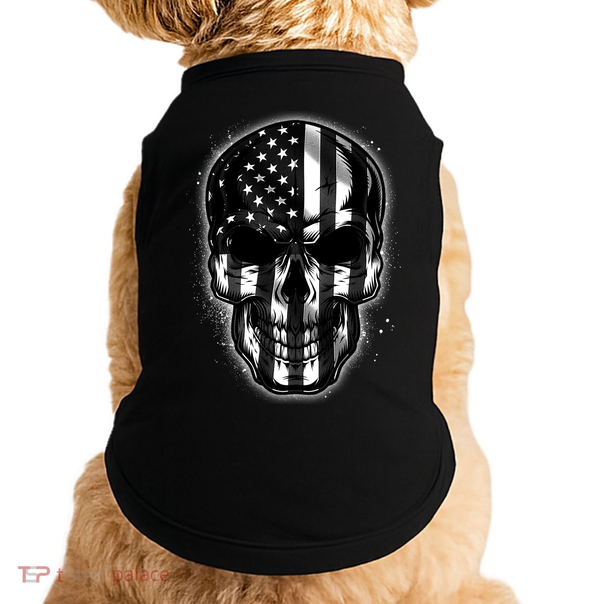 Cool American USA Flag Grunge Skull Doggie Tank