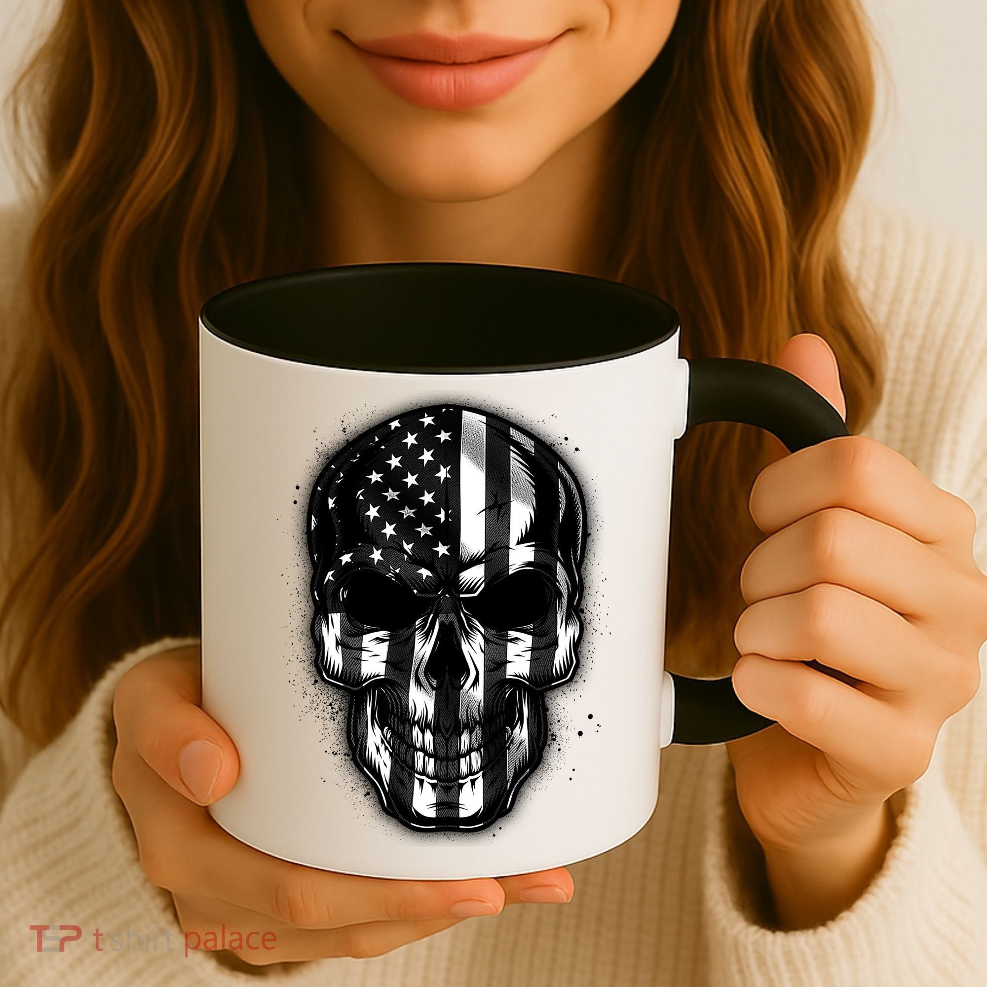 Cool American USA Flag Grunge Skull Coffee Mug