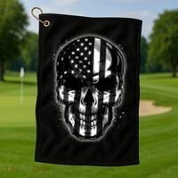 Cool American USA Flag Grunge Skull Golf Towel thumb 1