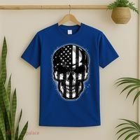 Cool American USA Flag Grunge Skull T-Shirt thumb 2