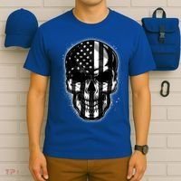 Cool American USA Flag Grunge Skull T-Shirt thumb 6