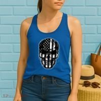 Cool American USA Flag Grunge Skull Women's Tank Top thumb 2
