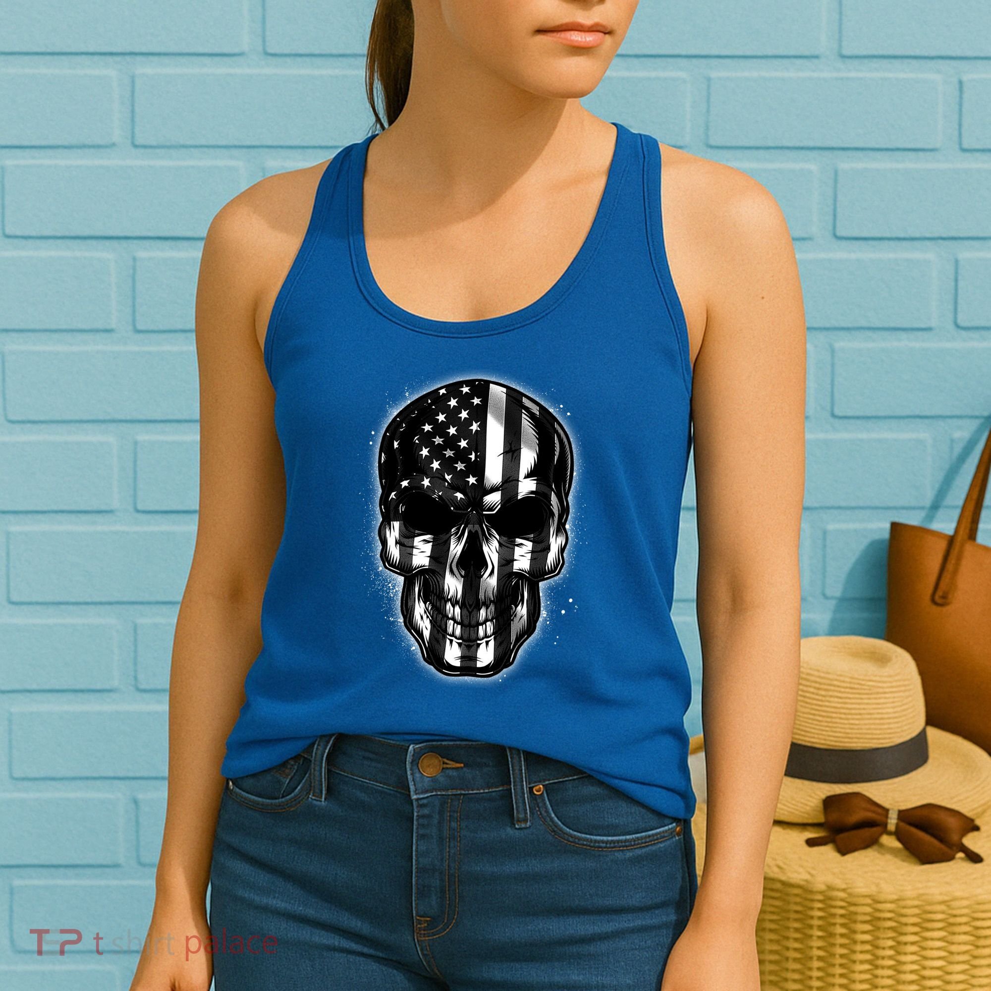 Cool American USA Flag Grunge Skull Women's Tank Top