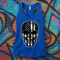 Cool American USA Flag Grunge Skull Women's Tank Top thumb 3