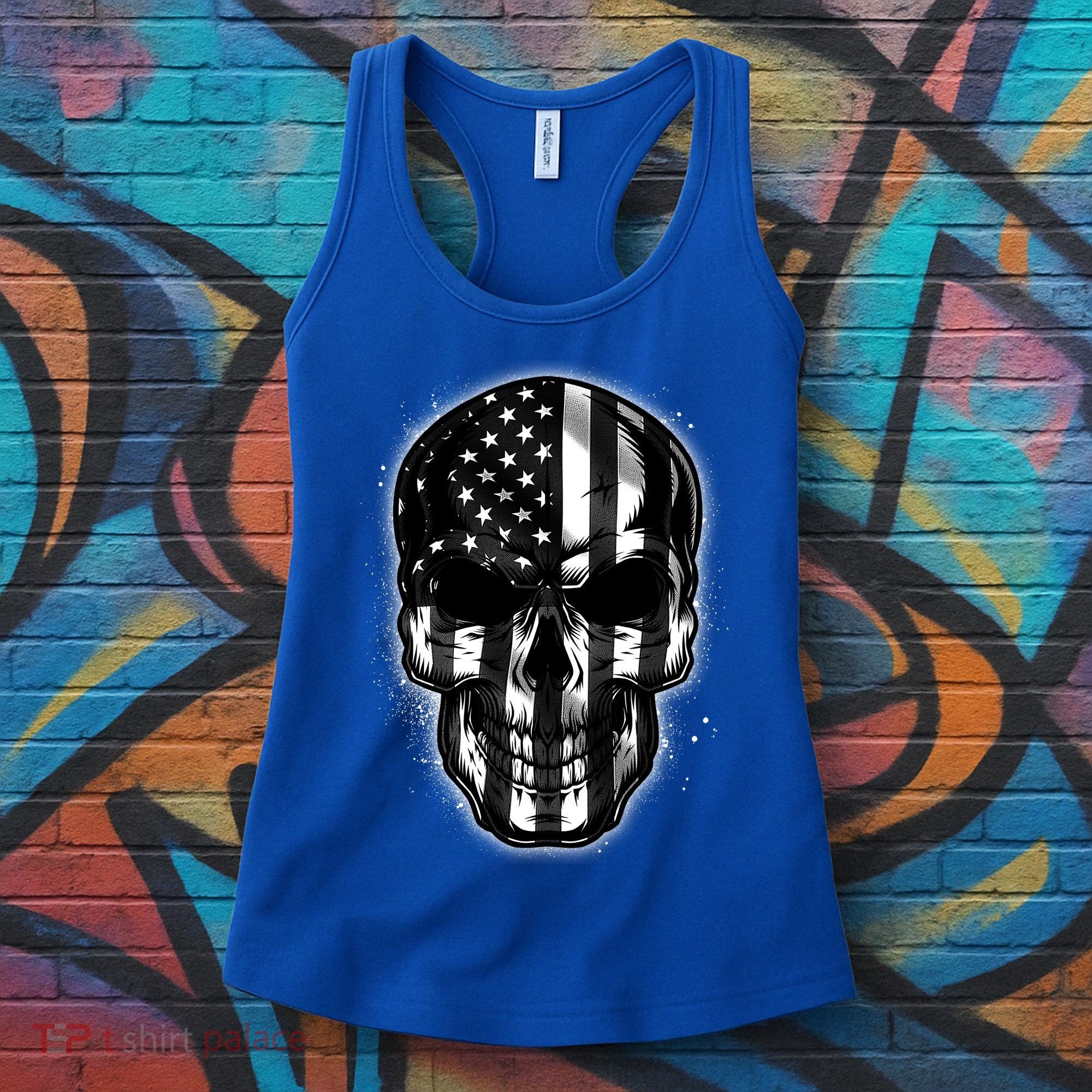 Cool American USA Flag Grunge Skull Women's Tank Top