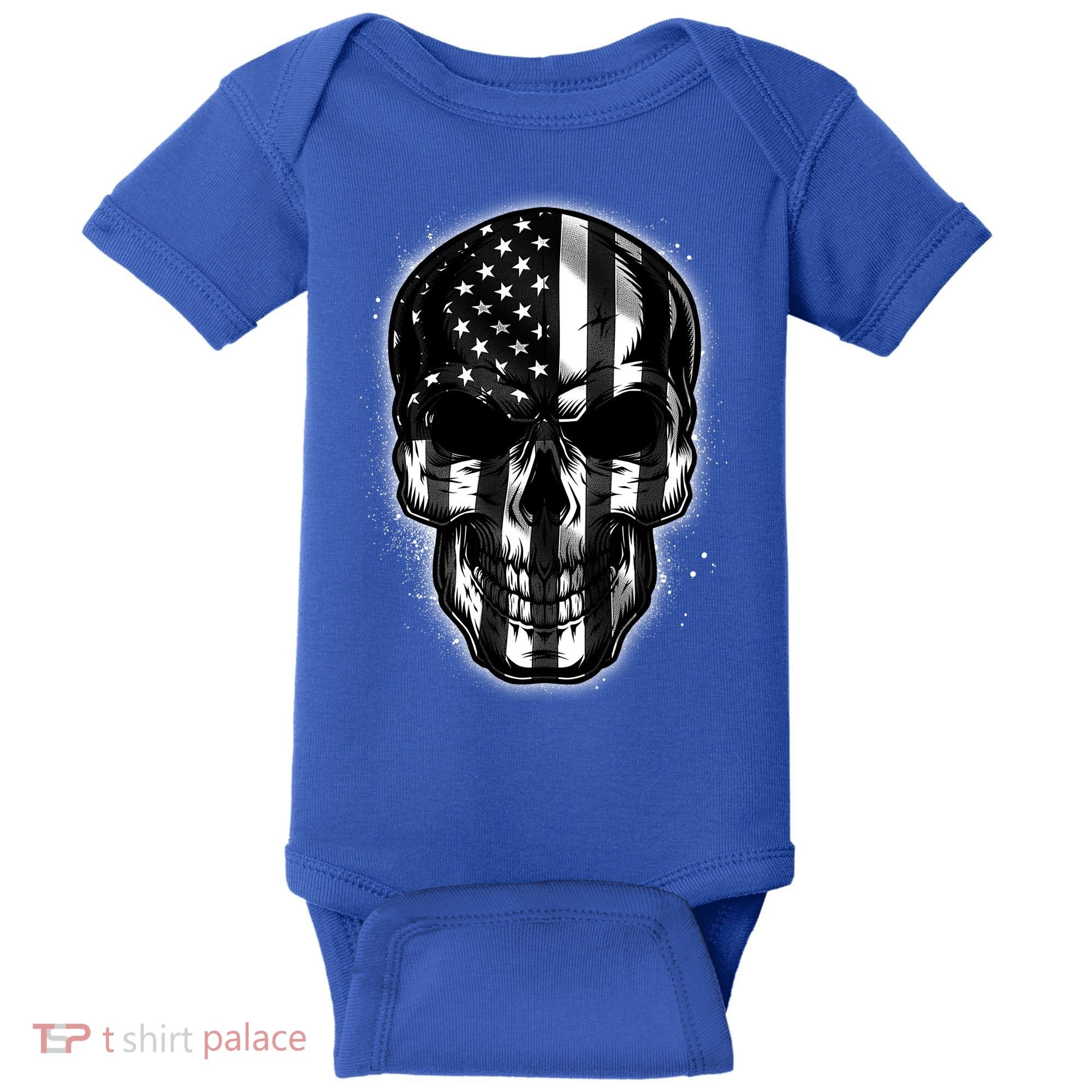 Cool American USA Flag Grunge Skull Baby Bodysuit