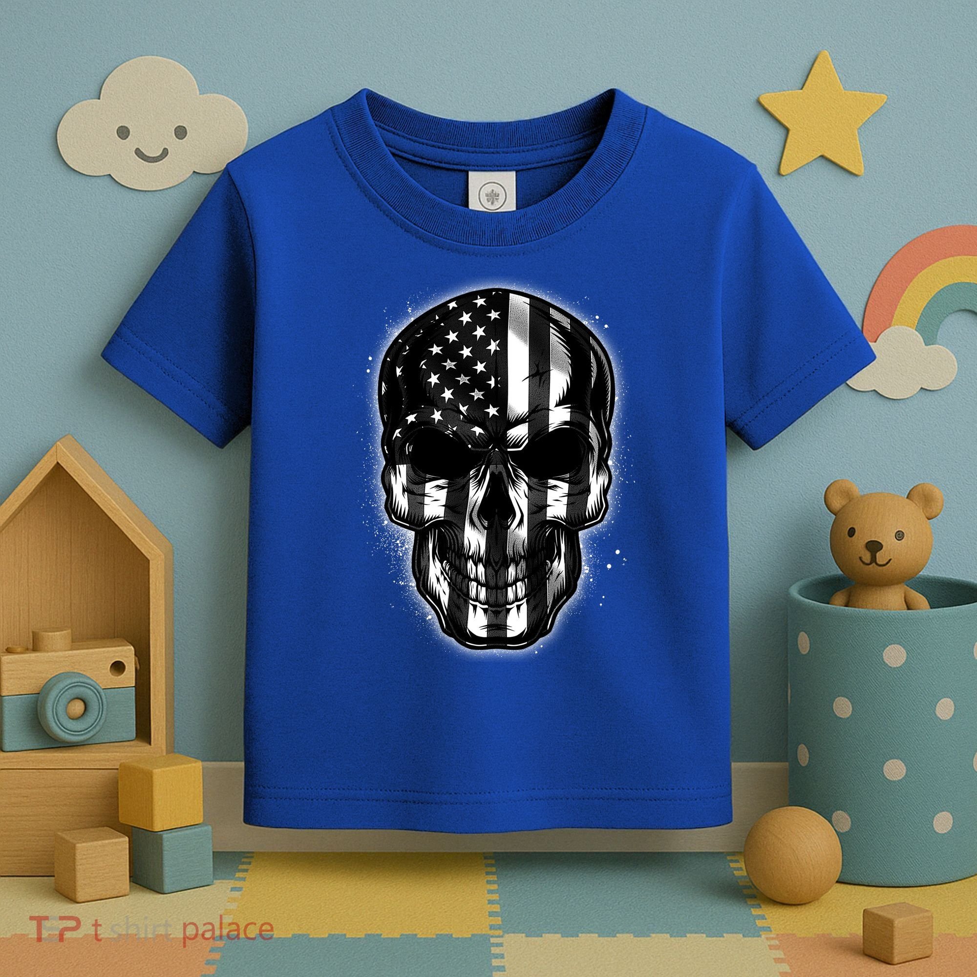 Cool American USA Flag Grunge Skull Toddler T-Shirt