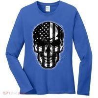 Cool American USA Flag Grunge Skull Women's Long Sleeve Shirt thumb 0