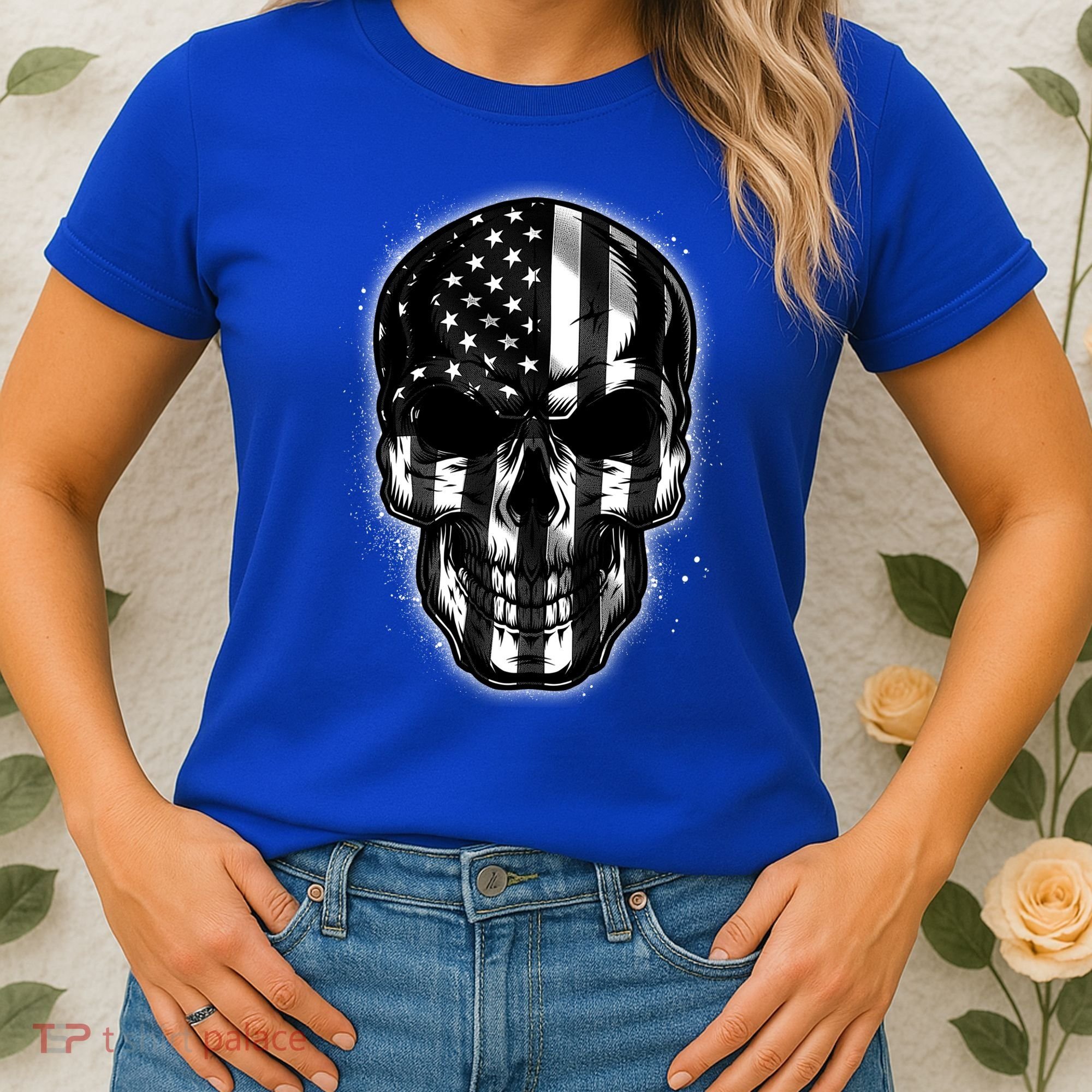 Cool American USA Flag Grunge Skull Women's T-Shirt