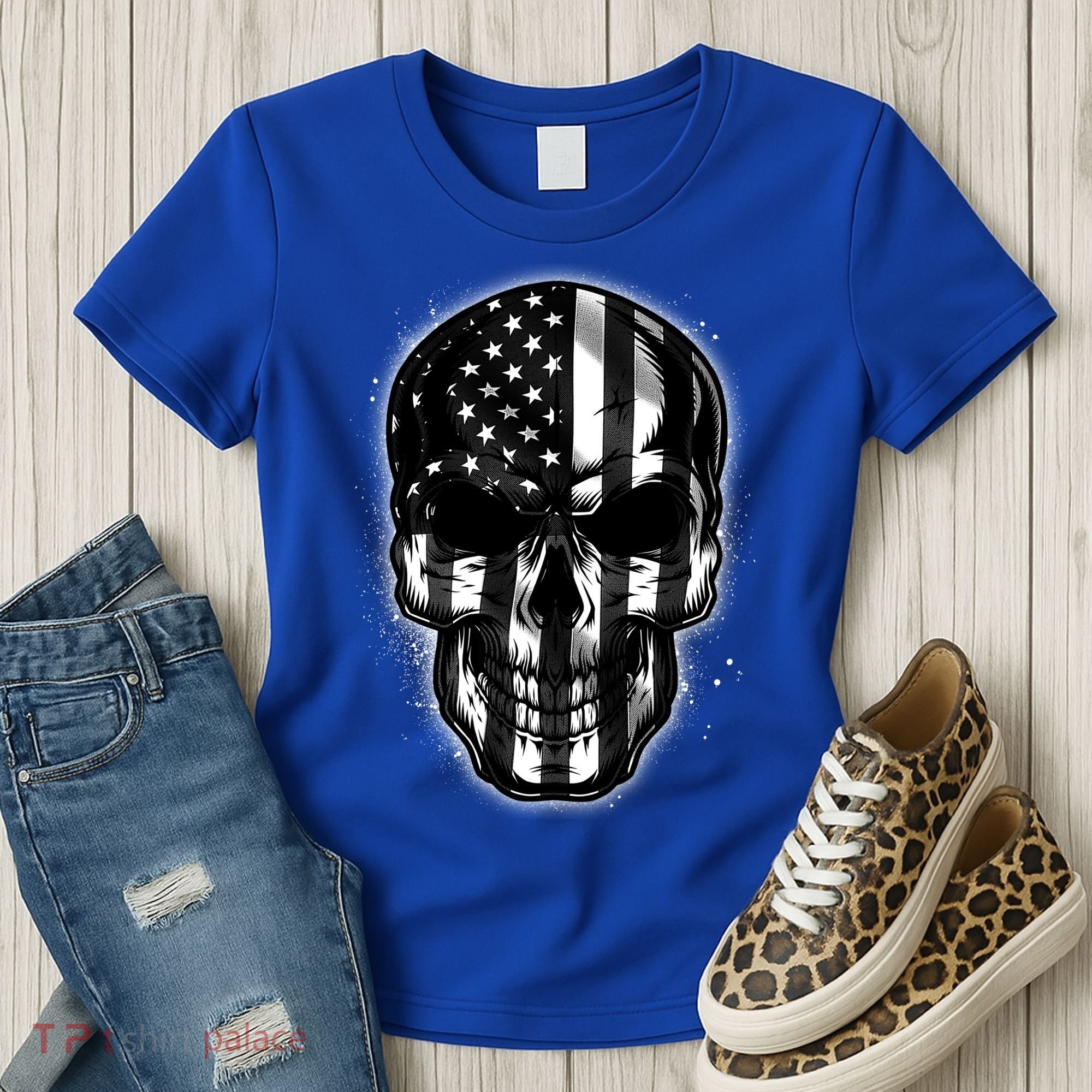 Cool American USA Flag Grunge Skull Women's T-Shirt