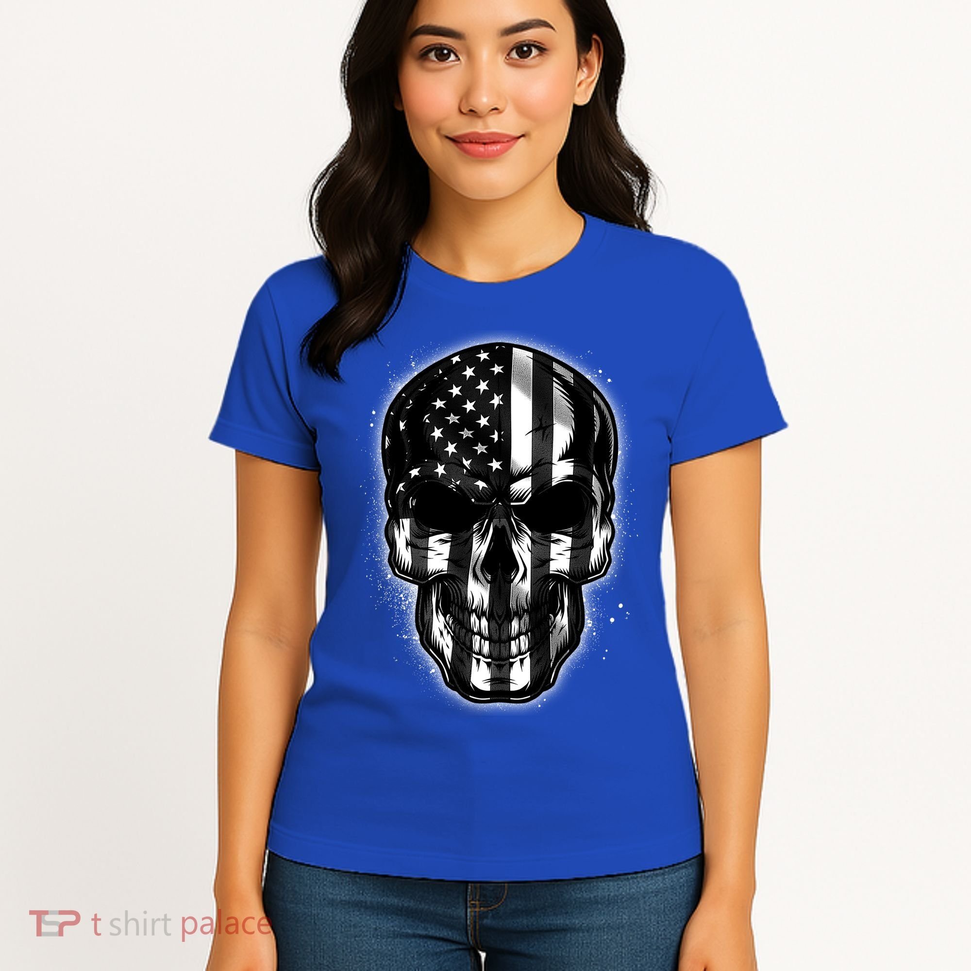 Cool American USA Flag Grunge Skull Women's T-Shirt