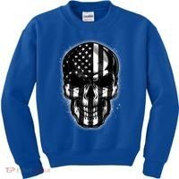 Cool American USA Flag Grunge Skull Kids Sweatshirt thumb 0