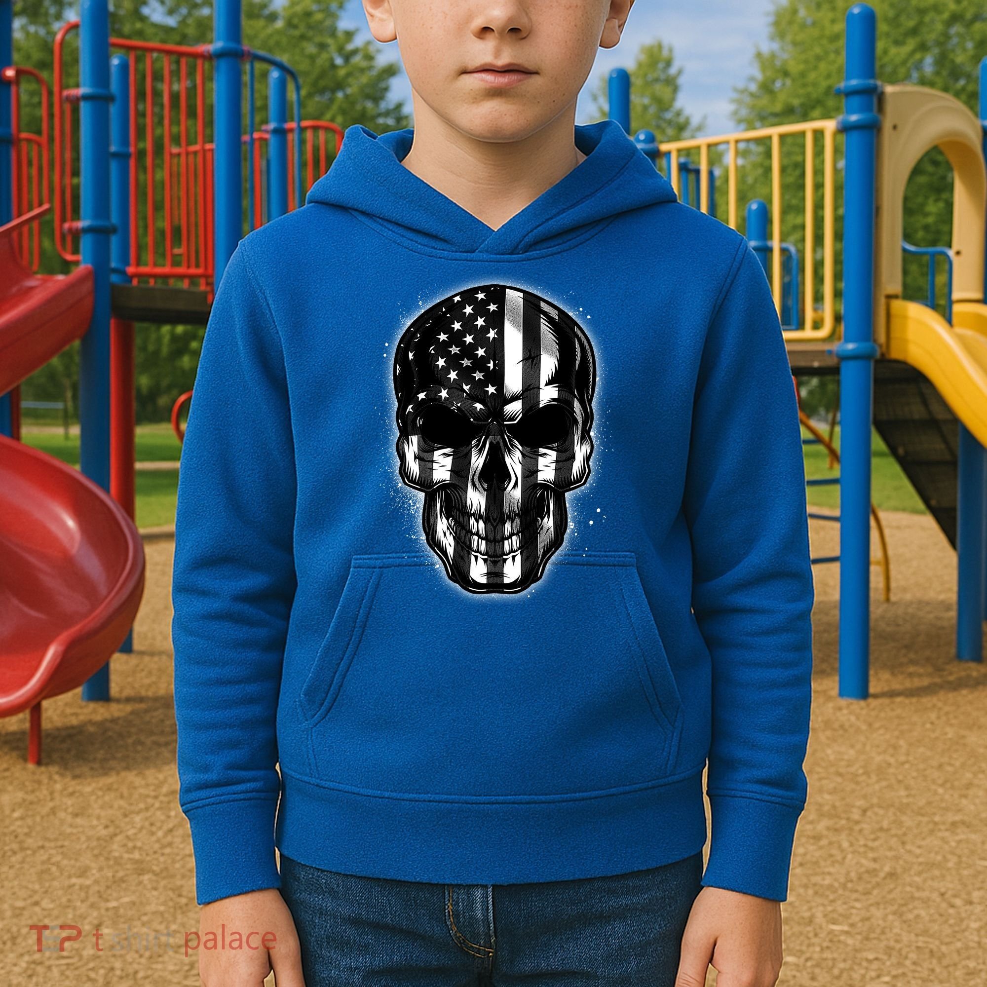 Cool American USA Flag Grunge Skull Kids Hoodie