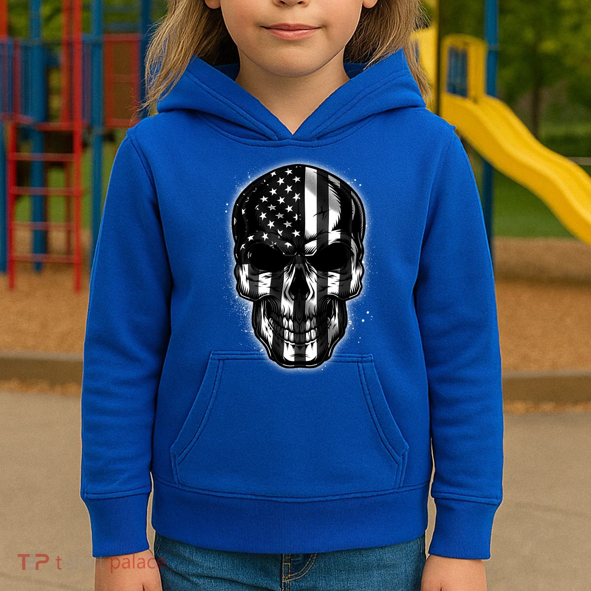 Cool American USA Flag Grunge Skull Kids Hoodie