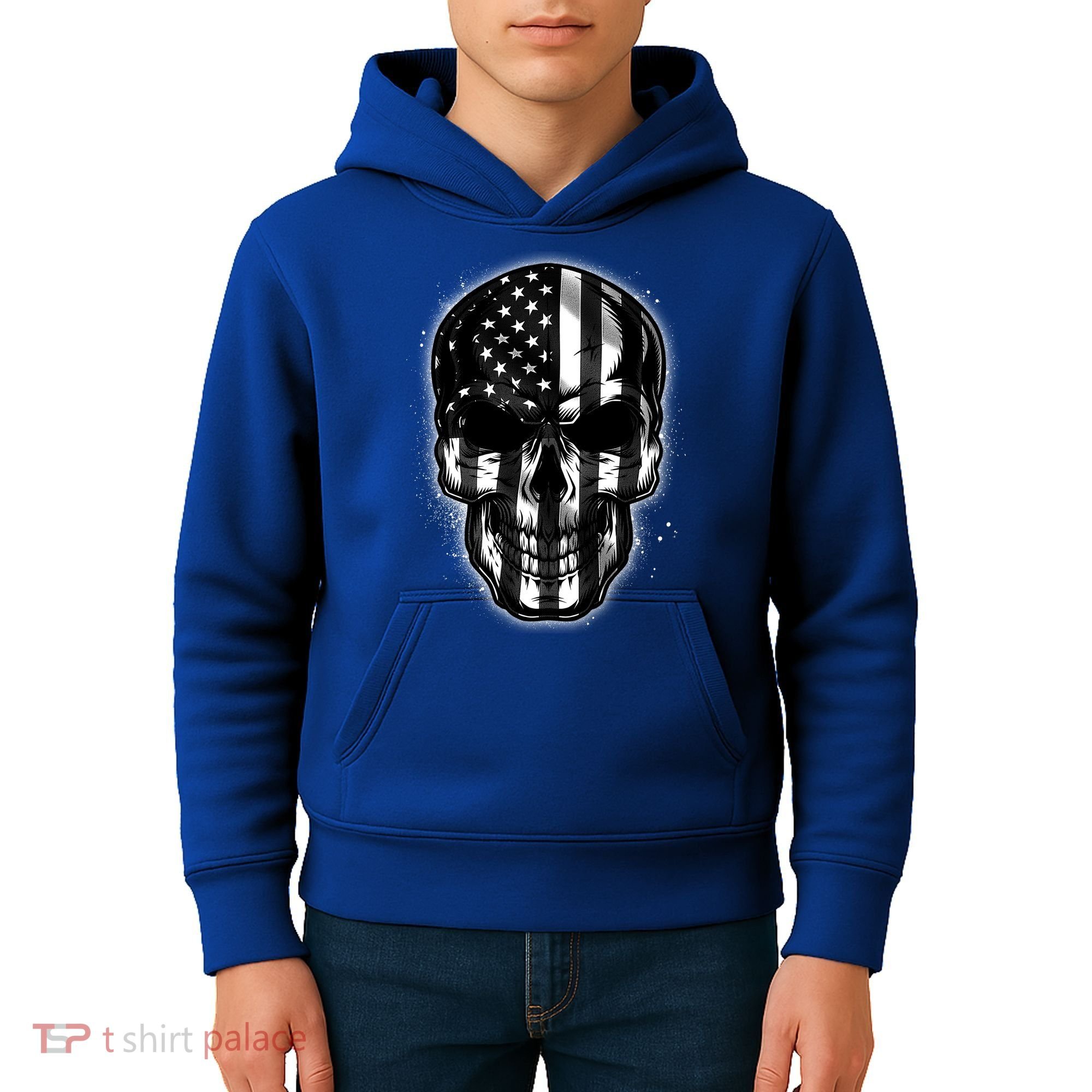 Cool American USA Flag Grunge Skull Kids Hoodie