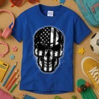 Cool American USA Flag Grunge Skull Kids T-Shirt thumb 3