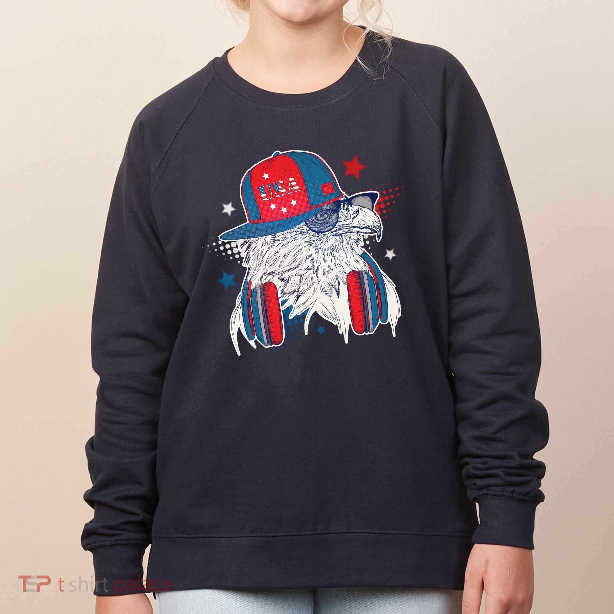 Cool American USA Flag Hipster DJ Eagle Women's Sweatshirt