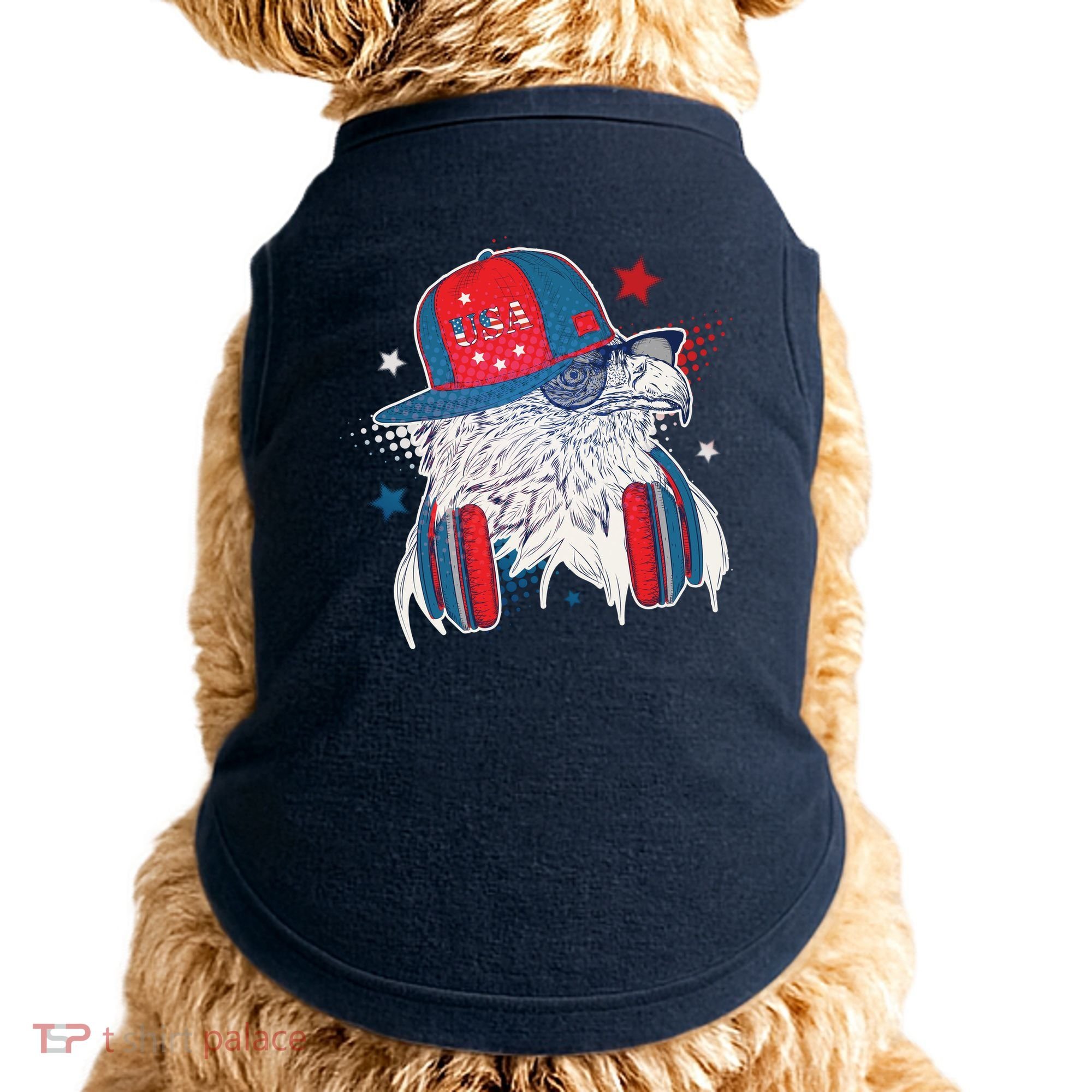 Cool American USA Flag Hipster DJ Eagle Doggie Tank