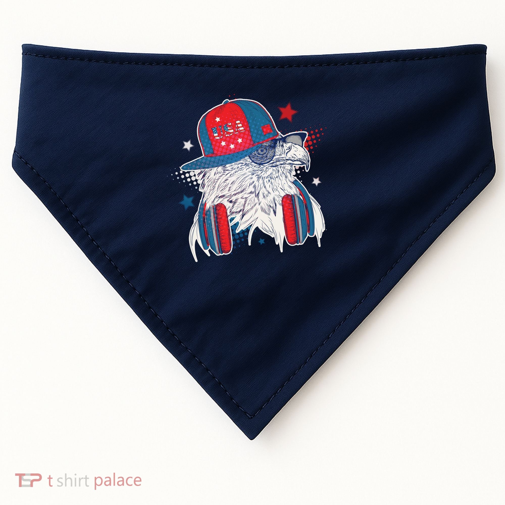 Cool American USA Flag Hipster DJ Eagle USA-Made Doggie Bandana