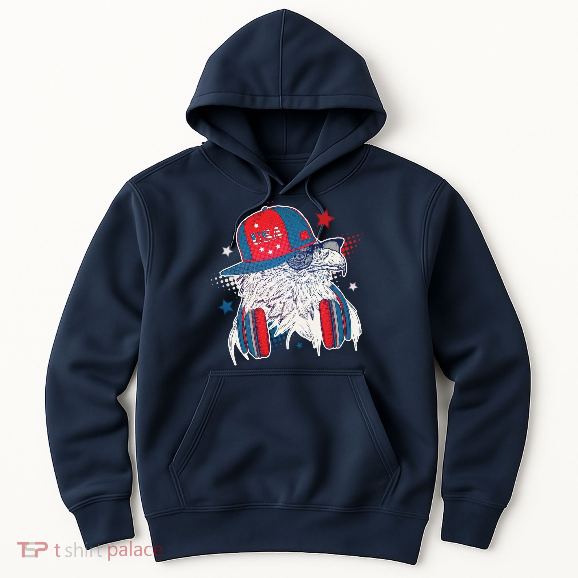 Cool American USA Flag Hipster DJ Eagle Hoodie