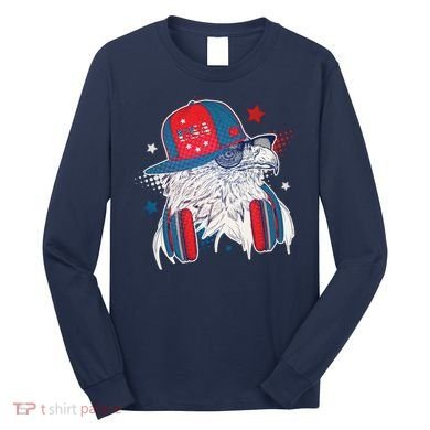 Cool American USA Flag Hipster DJ Eagle Long Sleeve Shirt