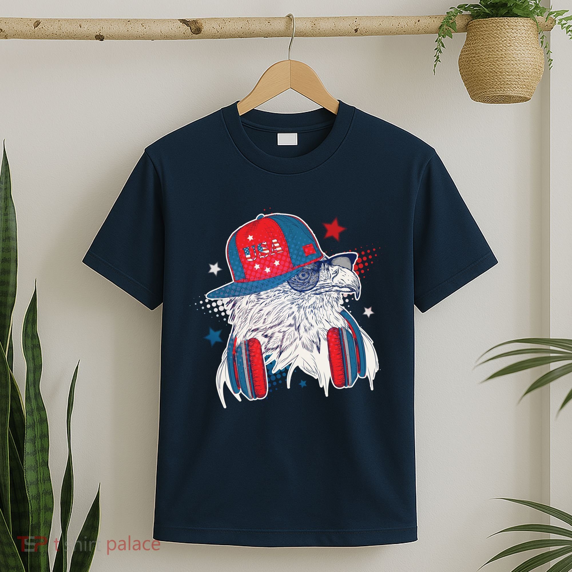 Cool American USA Flag Hipster DJ Eagle T-Shirt